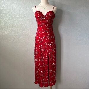 Saints + Secrets Red Floral Sweetheart Maxi Dress XS